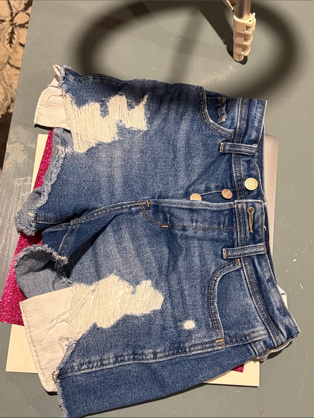 Hollister Distressed Dark Blue Denim Jean Shorts